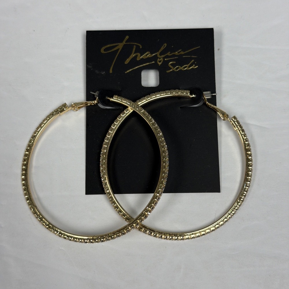 THALIA‎ SODI Extra Large 2.4" Gold-Tone Crystal Pavé Marquise Hoop Earrings